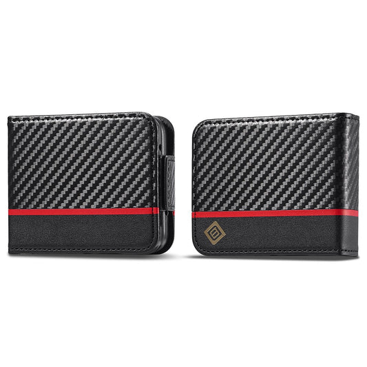 Galaxy Z Flip3 5G – Wallet-Handyhülle aus PU-Leder und TPU, mit Ständer, mit Kartenfach, in Carbonfaser-Optik