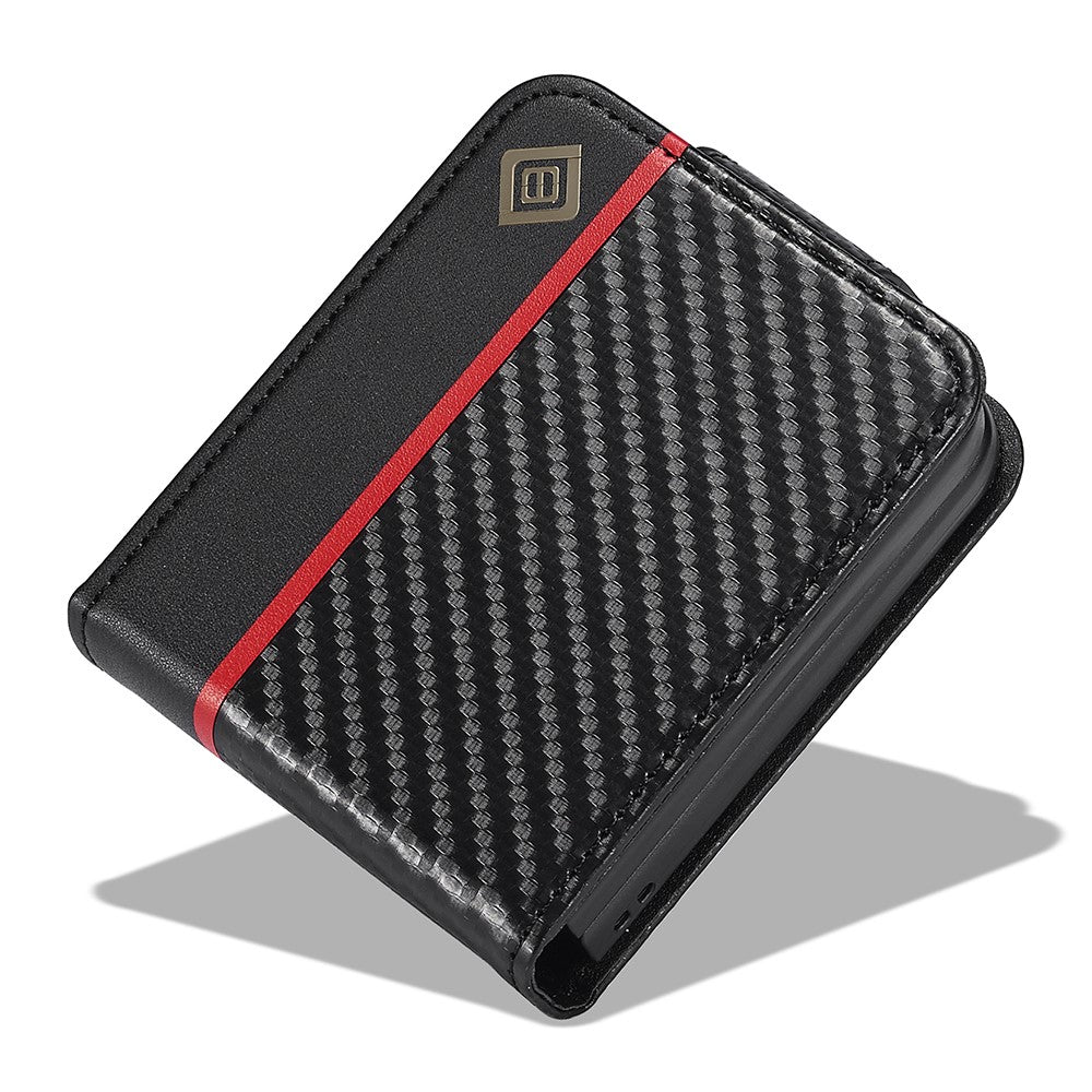 LC.IMEEKE For Samsung Galaxy Z Flip3 5G PU Leather Case Carbon Fiber Texture Card Holder Phone Cover