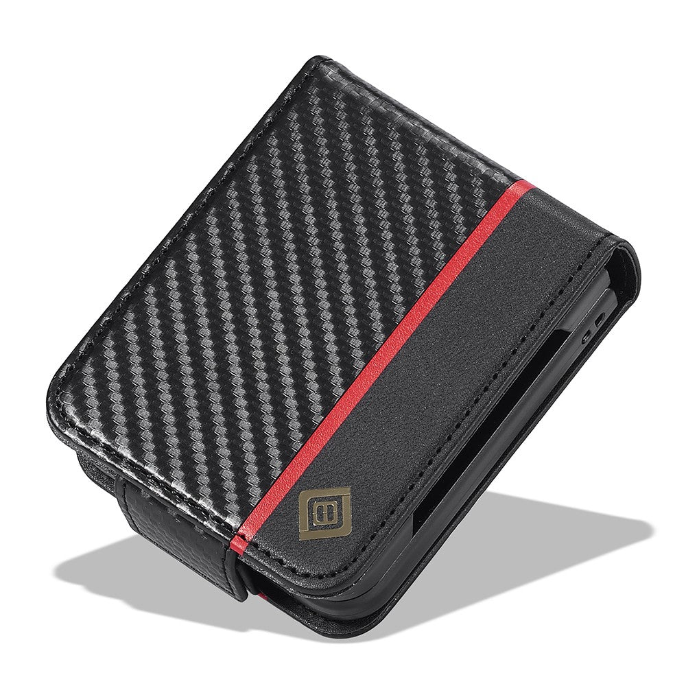 LC.IMEEKE For Samsung Galaxy Z Flip3 5G PU Leather Case Carbon Fiber Texture Card Holder Phone Cover