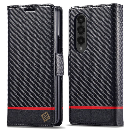 Galaxy Z Fold4 5G – Wallet-Handyhülle aus PU-Leder und TPU, mit Ständer, in Carbonfaser-Optik