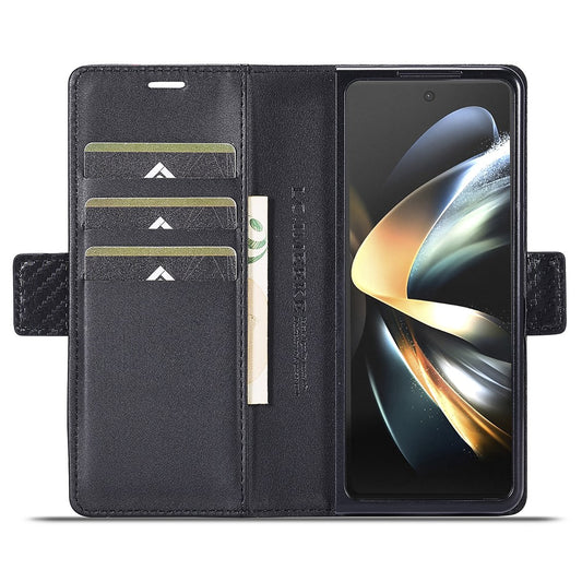 Galaxy Z Fold4 5G – Wallet-Handyhülle aus PU-Leder und TPU, mit Ständer, in Carbonfaser-Optik