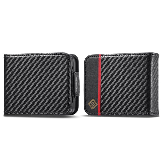 Galaxy Z Flip4 5G – Wallet-Handyhülle aus PU-Leder und TPU, mit Ständer, mit Kartenfach, in Carbonfaser-Optik