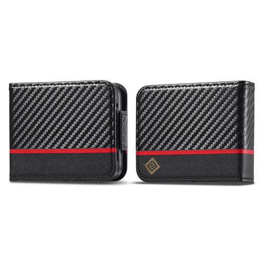 Galaxy Z Flip4 5G – Wallet-Handyhülle aus PU-Leder und TPU, mit Ständer, mit Kartenfach, in Carbonfaser-Optik