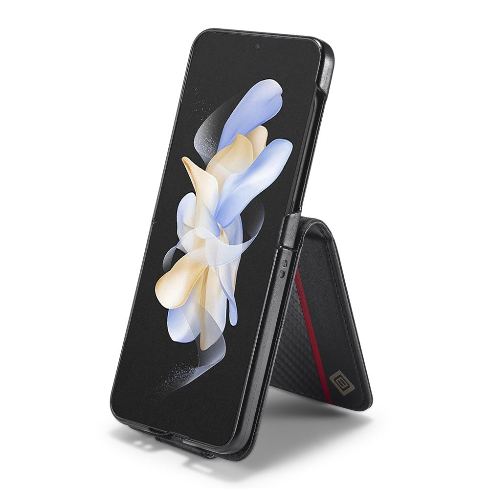 LC.IMEEKE Leather Phone Case for Samsung Galaxy Z Flip4 5G , Carbon Fiber Texture Card Slot Cover
