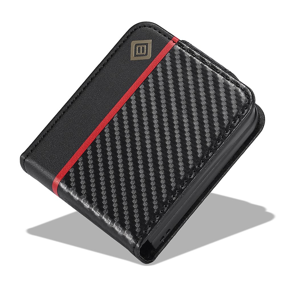 LC.IMEEKE Leather Phone Case for Samsung Galaxy Z Flip4 5G , Carbon Fiber Texture Card Slot Cover
