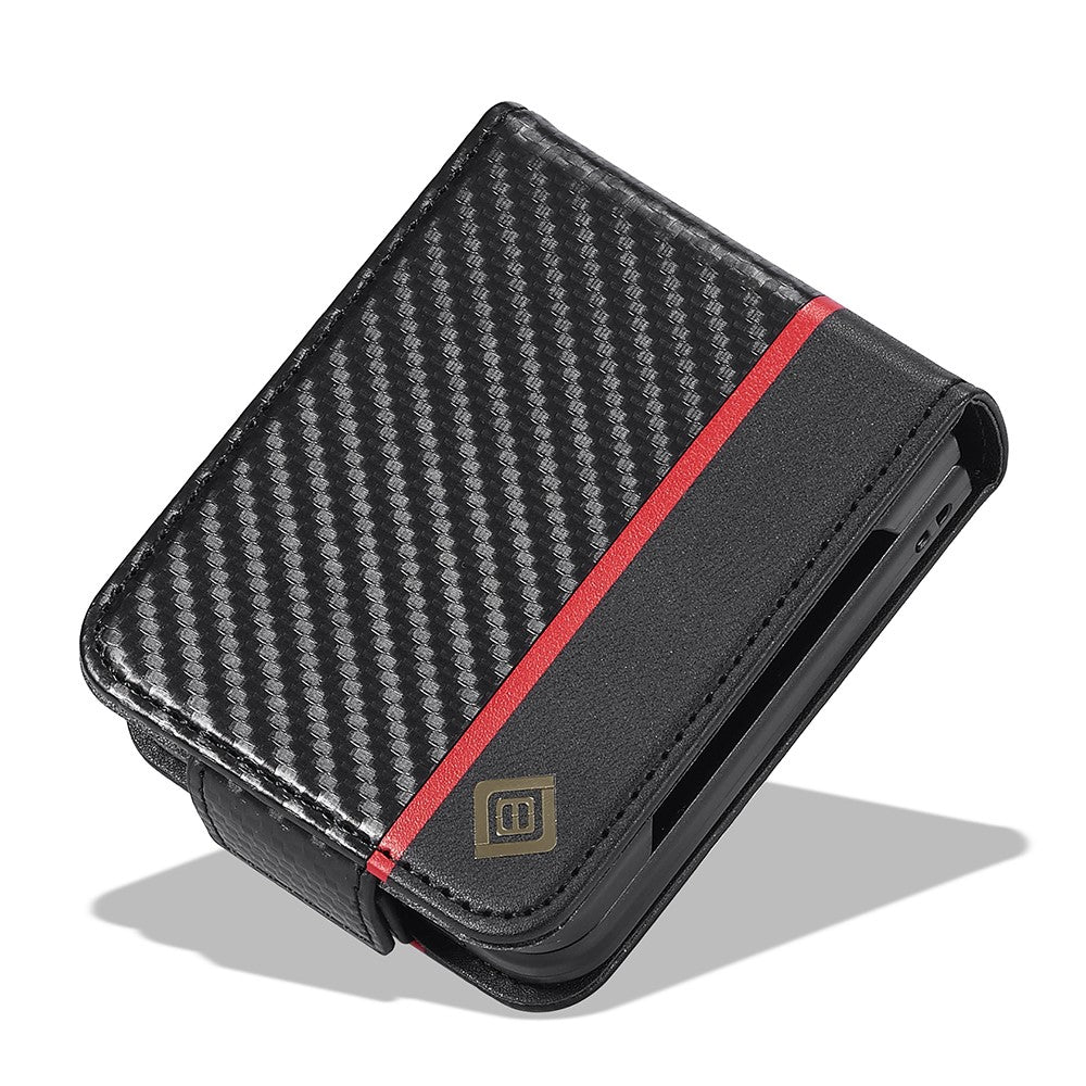 LC.IMEEKE Leather Phone Case for Samsung Galaxy Z Flip4 5G , Carbon Fiber Texture Card Slot Cover
