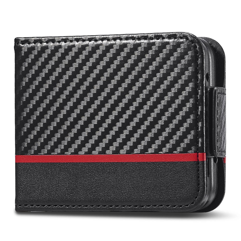 LC.IMEEKE Leather Phone Case for Samsung Galaxy Z Flip4 5G , Carbon Fiber Texture Card Slot Cover