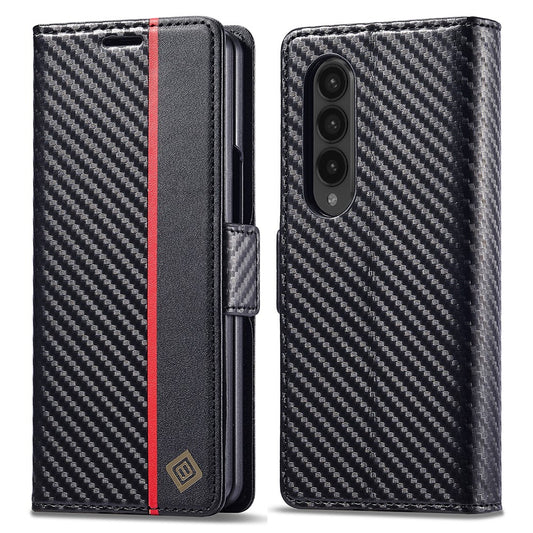 Galaxy Z Fold3 5G – Wallet-Handyhülle aus PU-Leder und TPU, mit Ständer, in Carbonfaser-Optik