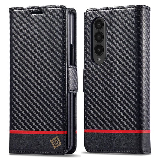 Galaxy Z Fold3 5G – Wallet-Handyhülle aus PU-Leder und TPU, mit Ständer, in Carbonfaser-Optik
