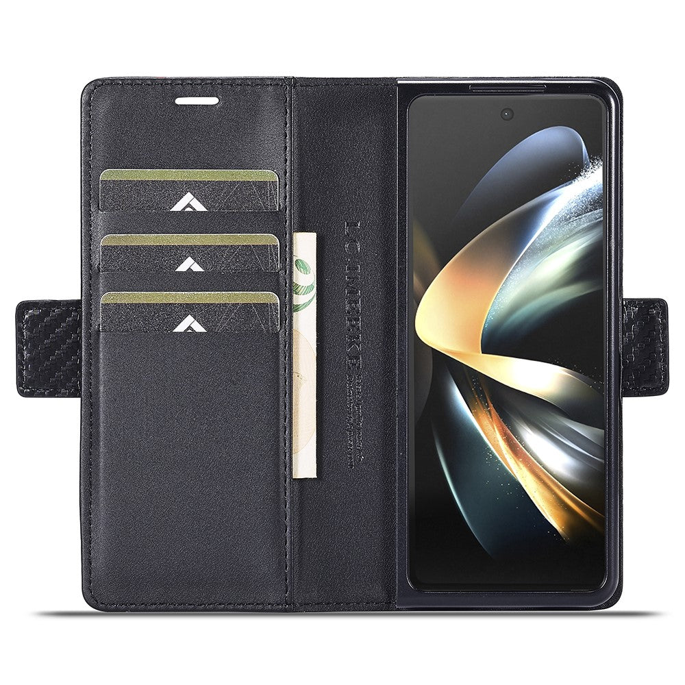 LC.IMEEKE For Samsung Galaxy Z Fold3 5G Carbon Fiber Texture Phone Leather Case Wallet Stand Cover