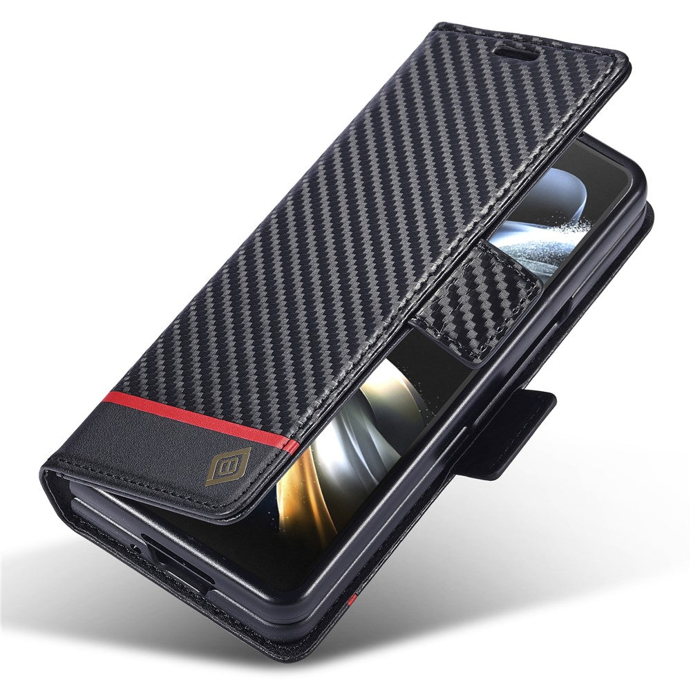 LC.IMEEKE For Samsung Galaxy Z Fold3 5G Carbon Fiber Texture Phone Leather Case Wallet Stand Cover