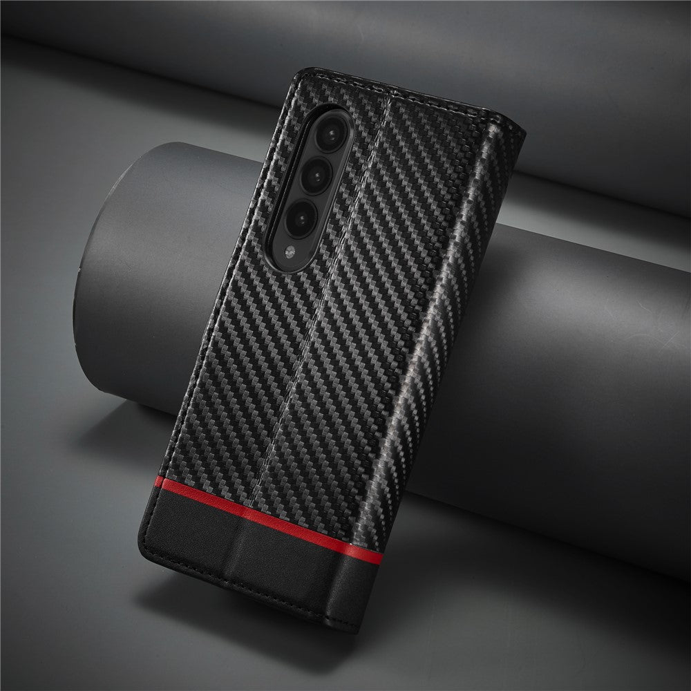 LC.IMEEKE For Samsung Galaxy Z Fold3 5G Carbon Fiber Texture Phone Leather Case Wallet Stand Cover