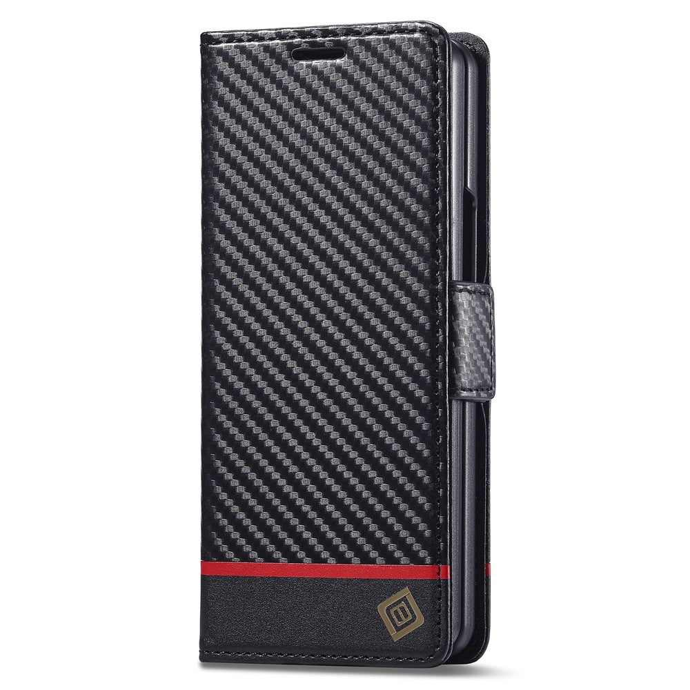 LC.IMEEKE For Samsung Galaxy Z Fold3 5G Carbon Fiber Texture Phone Leather Case Wallet Stand Cover