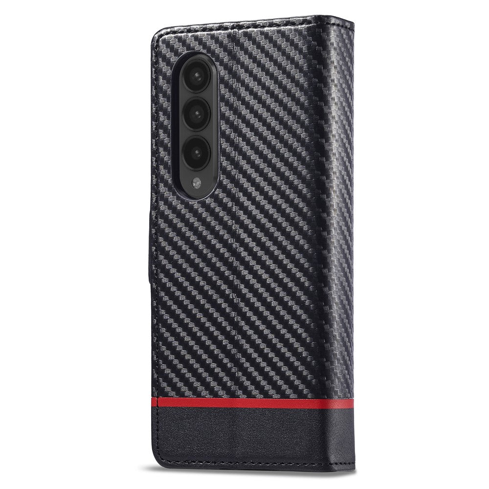 LC.IMEEKE For Samsung Galaxy Z Fold3 5G Carbon Fiber Texture Phone Leather Case Wallet Stand Cover
