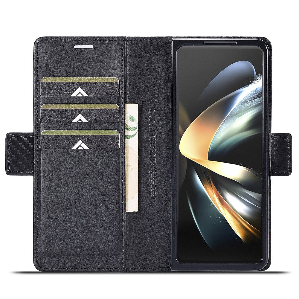 LC.IMEEKE For Samsung Galaxy Z Fold5 5G Phone Leather 
Cover Carbon Fiber Texture Stand Wallet Case