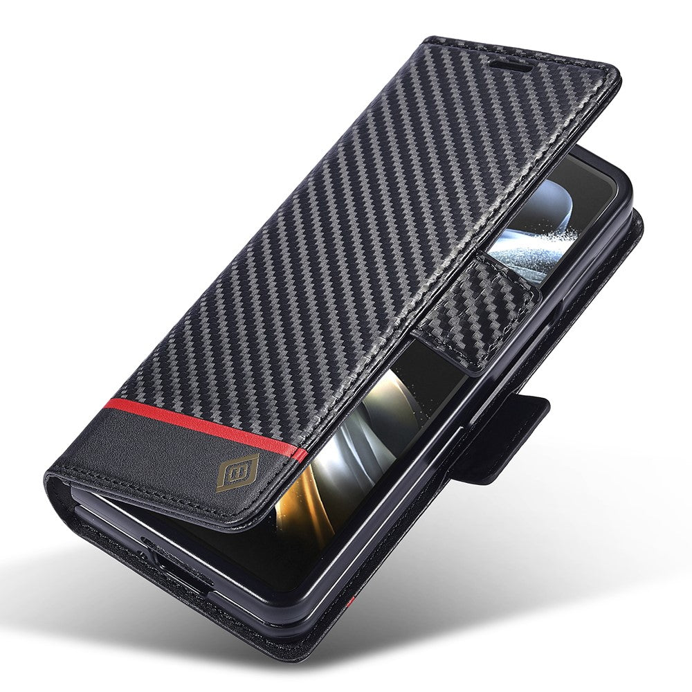 LC.IMEEKE For Samsung Galaxy Z Fold5 5G Phone Leather 
Cover Carbon Fiber Texture Stand Wallet Case