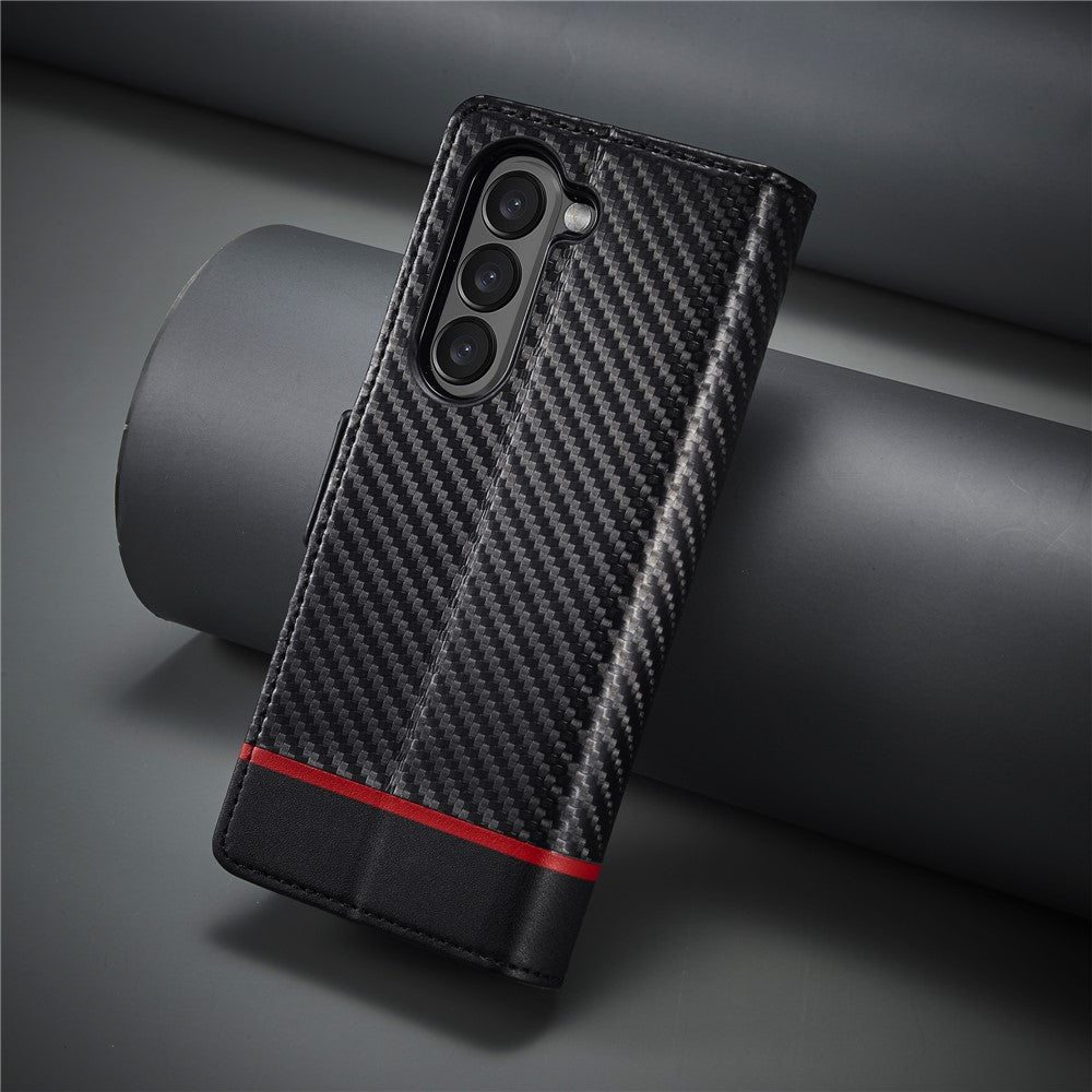 LC.IMEEKE For Samsung Galaxy Z Fold5 5G Phone Leather 
Cover Carbon Fiber Texture Stand Wallet Case