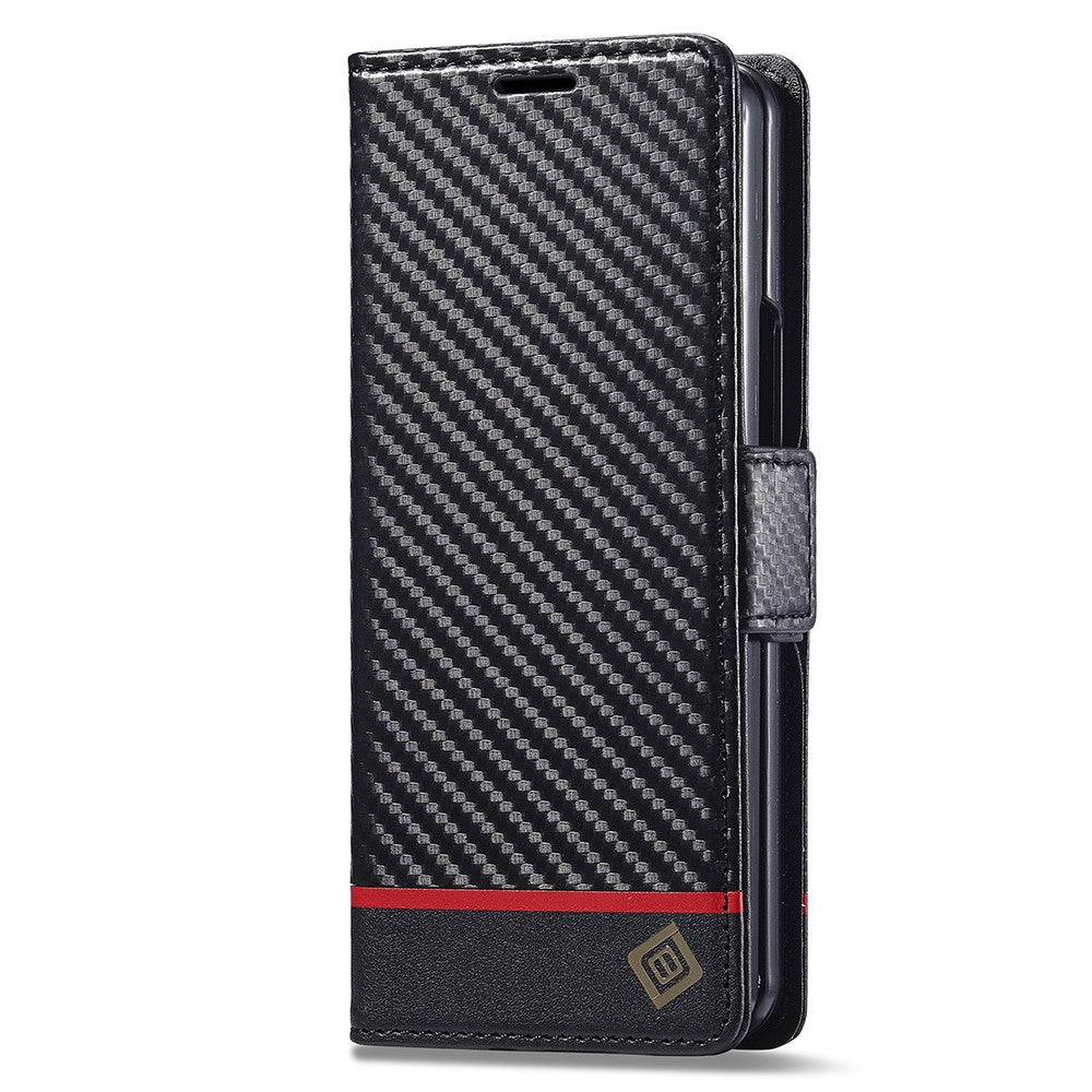 LC.IMEEKE For Samsung Galaxy Z Fold5 5G Phone Leather 
Cover Carbon Fiber Texture Stand Wallet Case
