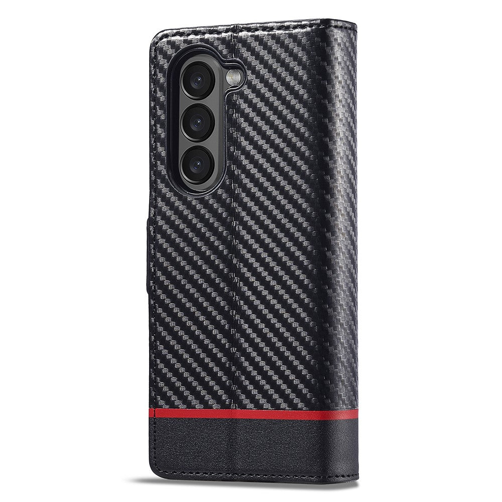 LC.IMEEKE For Samsung Galaxy Z Fold5 5G Phone Leather 
Cover Carbon Fiber Texture Stand Wallet Case