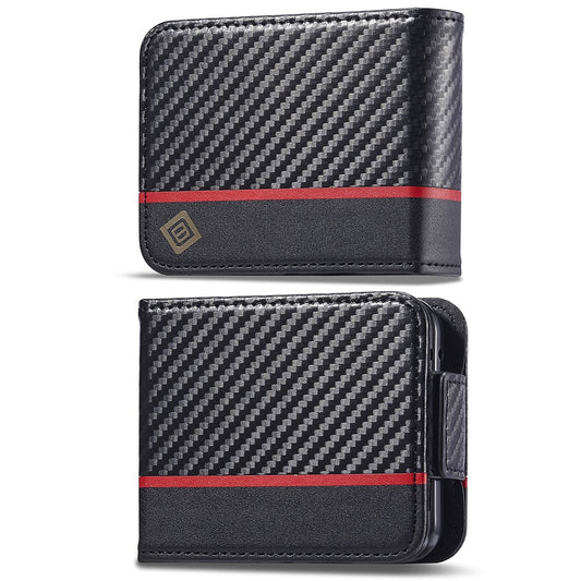 Galaxy Z Flip5 5G – Wallet-Handyhülle aus PU-Leder und TPU, mit Ständer, mit Kartenfach, in Carbonfaser-Optik