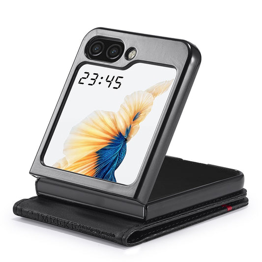 Galaxy Z Flip5 5G – Wallet-Handyhülle aus PU-Leder und TPU, mit Ständer, mit Kartenfach, in Carbonfaser-Optik