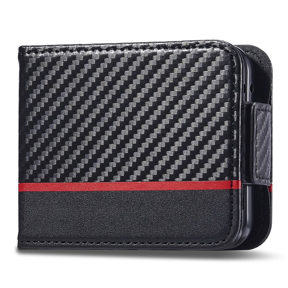 LC.IMEEKE For Samsung Galaxy Z Flip5 5G Card Holder Phone Case Carbon Fiber Texture Leather Phone Cover