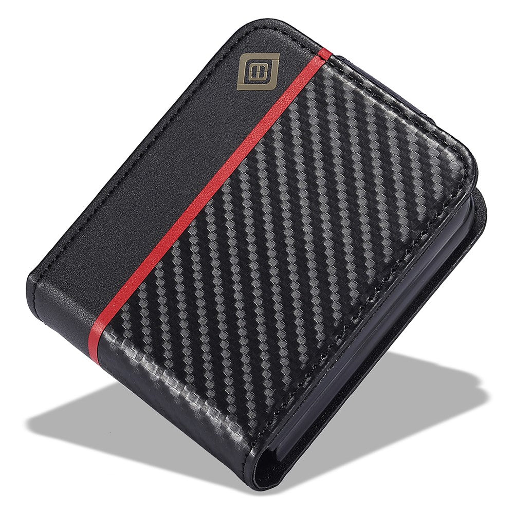 LC.IMEEKE For Samsung Galaxy Z Flip5 5G Card Holder Phone Case Carbon Fiber Texture Leather Phone Cover