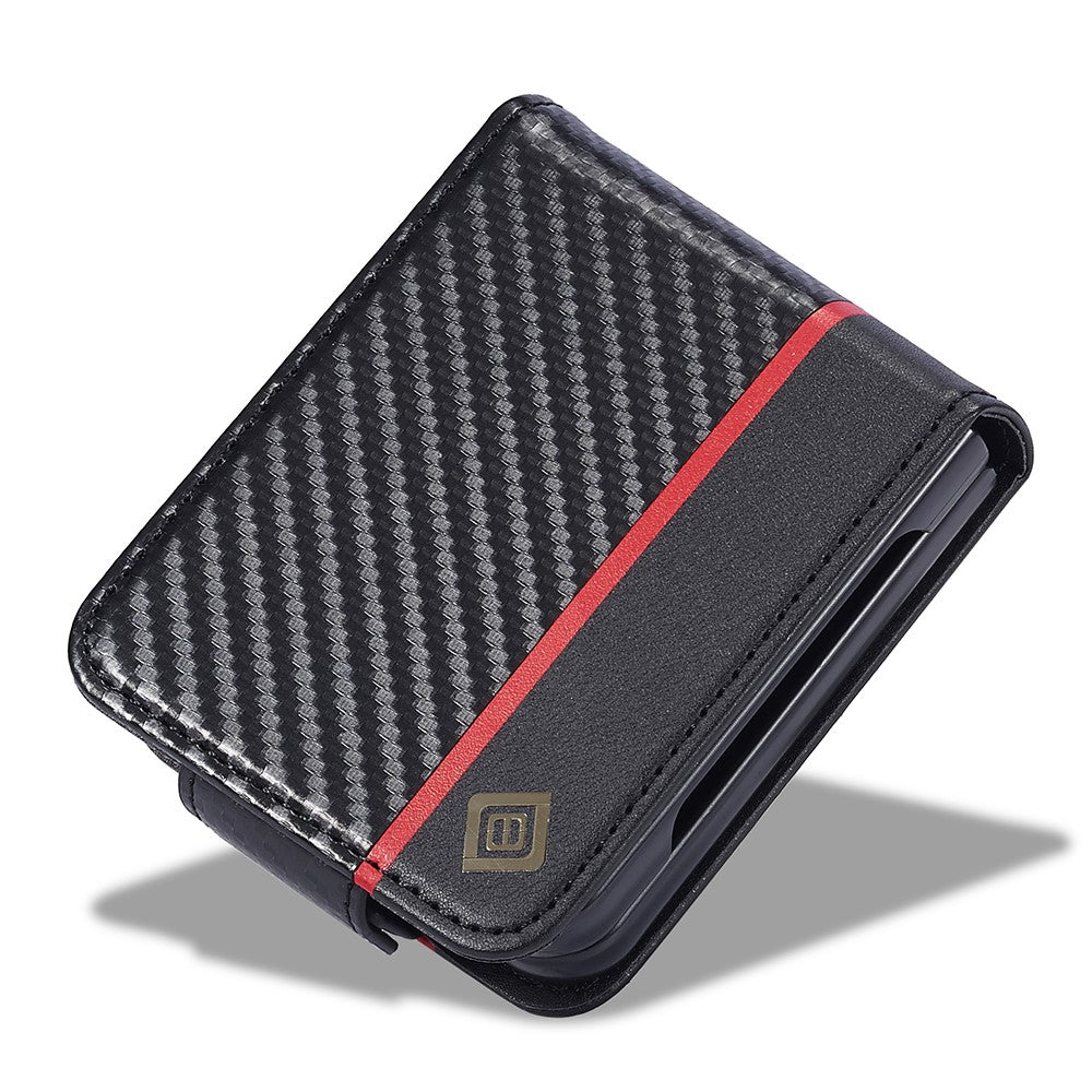 LC.IMEEKE For Samsung Galaxy Z Flip5 5G Card Holder Phone Case Carbon Fiber Texture Leather Phone Cover