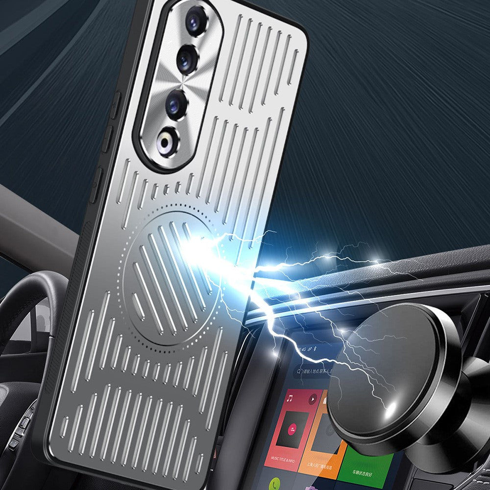 For Honor 90 Phone Case Hollow Heat Dissipation TPU+Aluminum Alloy Magnetic Back Cover