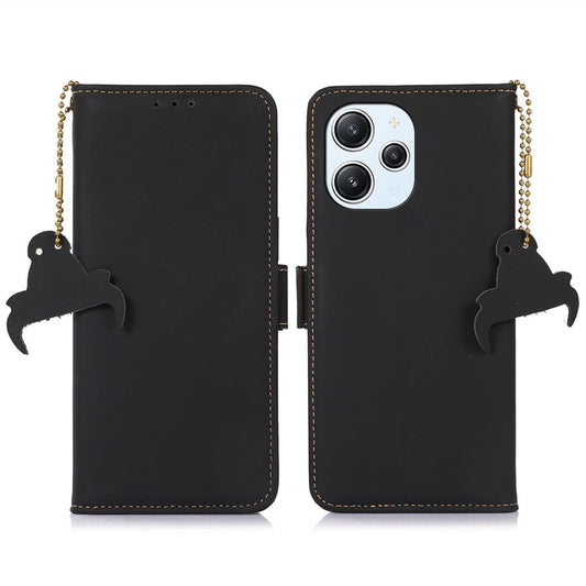Stand Cover for Xiaomi Redmi 12 4G Genuine Cow Leather+TPU RFID Blocking Wallet Phone Case