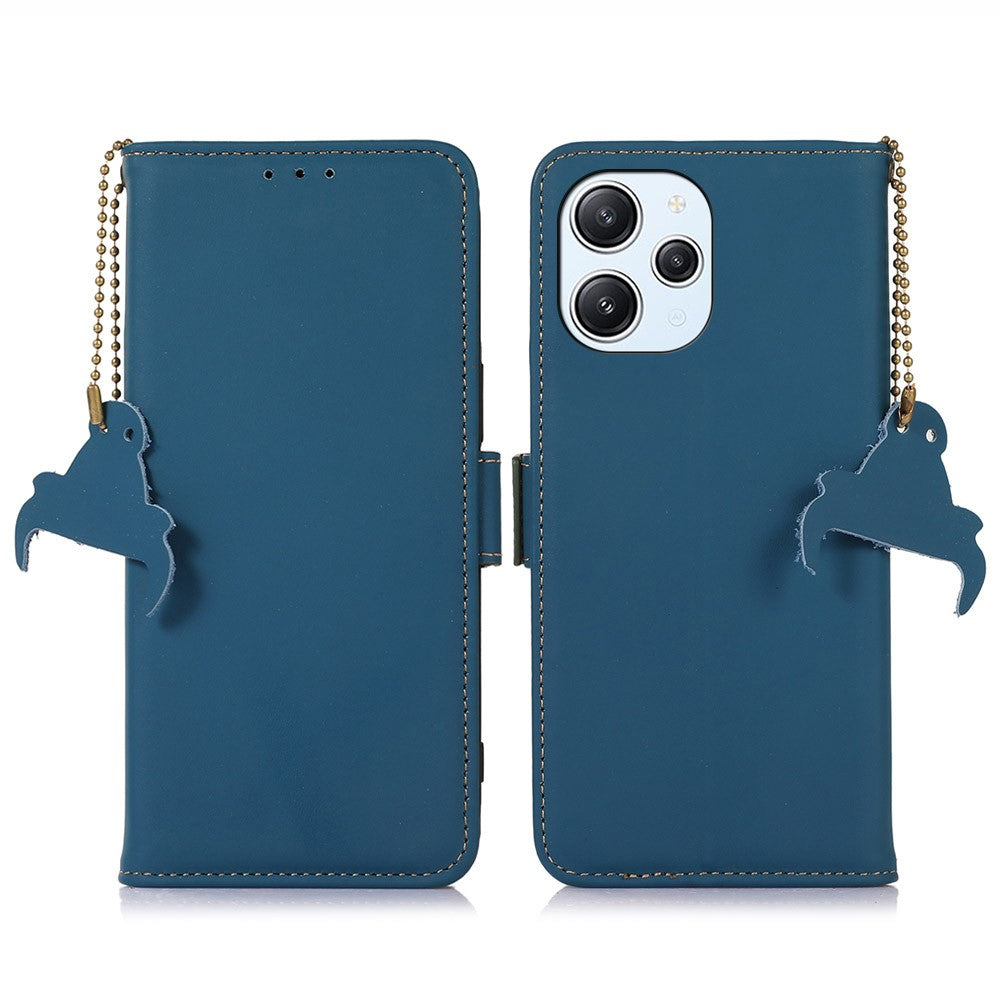 Stand Cover for Xiaomi Redmi 12 4G Genuine Cow Leather+TPU RFID Blocking Wallet Phone Case