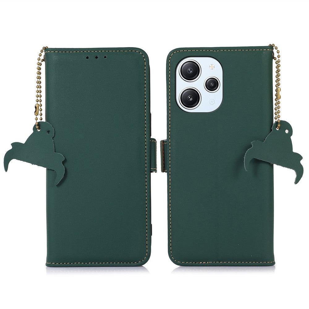 Stand Cover for Xiaomi Redmi 12 4G Genuine Cow Leather+TPU RFID Blocking Wallet Phone Case