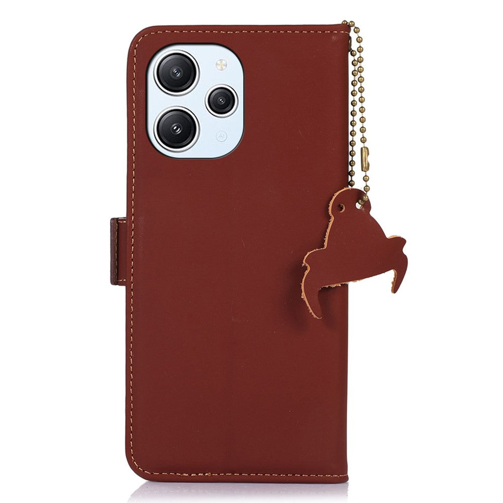 Stand Cover for Xiaomi Redmi 12 4G Genuine Cow Leather+TPU RFID Blocking Wallet Phone Case