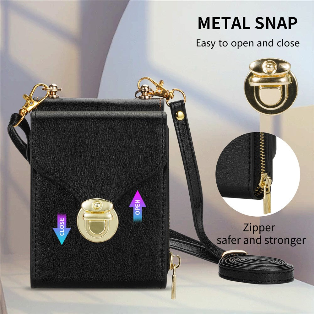 For Samsung Galaxy Z Flip5 5G PU Leather Coated TPU+PC Phone Case Zipper Pocket Card Slot Cover with Shoulder Strap