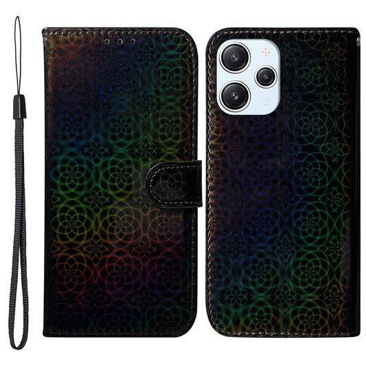 For Xiaomi Redmi 12 4G Dazzling Flower Pattern Phone Case PU Leather Wallet Stand Cover