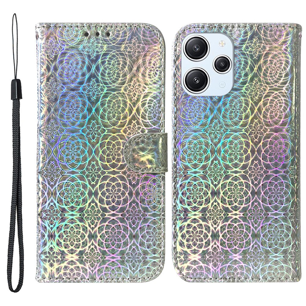 For Xiaomi Redmi 12 4G Dazzling Flower Pattern Phone Case PU Leather Wallet Stand Cover