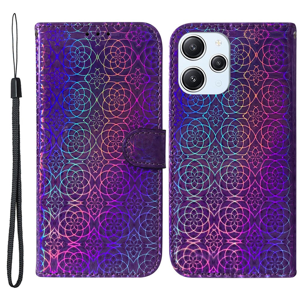For Xiaomi Redmi 12 4G Dazzling Flower Pattern Phone Case PU Leather Wallet Stand Cover