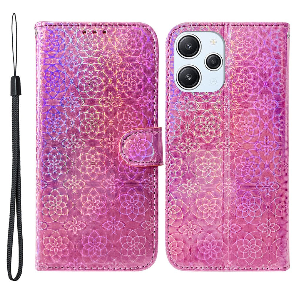 For Xiaomi Redmi 12 4G Dazzling Flower Pattern Phone Case PU Leather Wallet Stand Cover