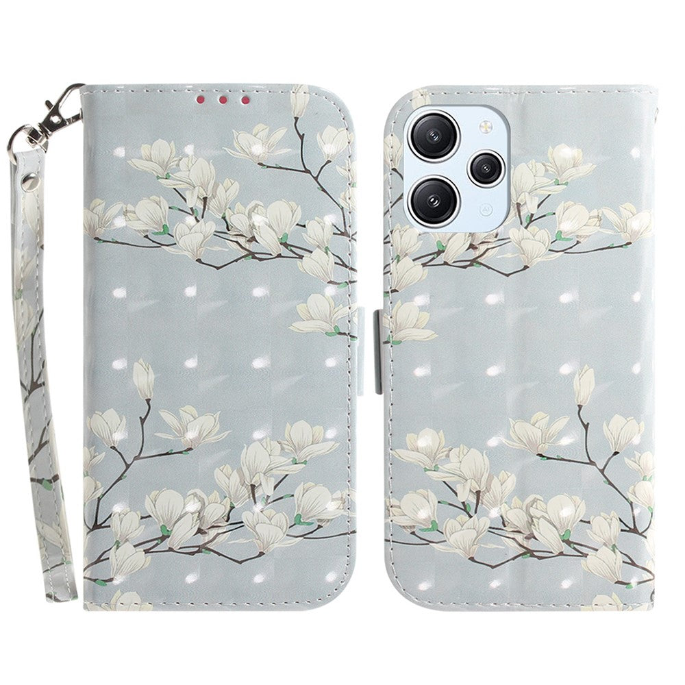 Wallet Phone Case for Xiaomi Redmi 12 4G , 3D Pattern Printed PU Leather Stand Cover with Strap