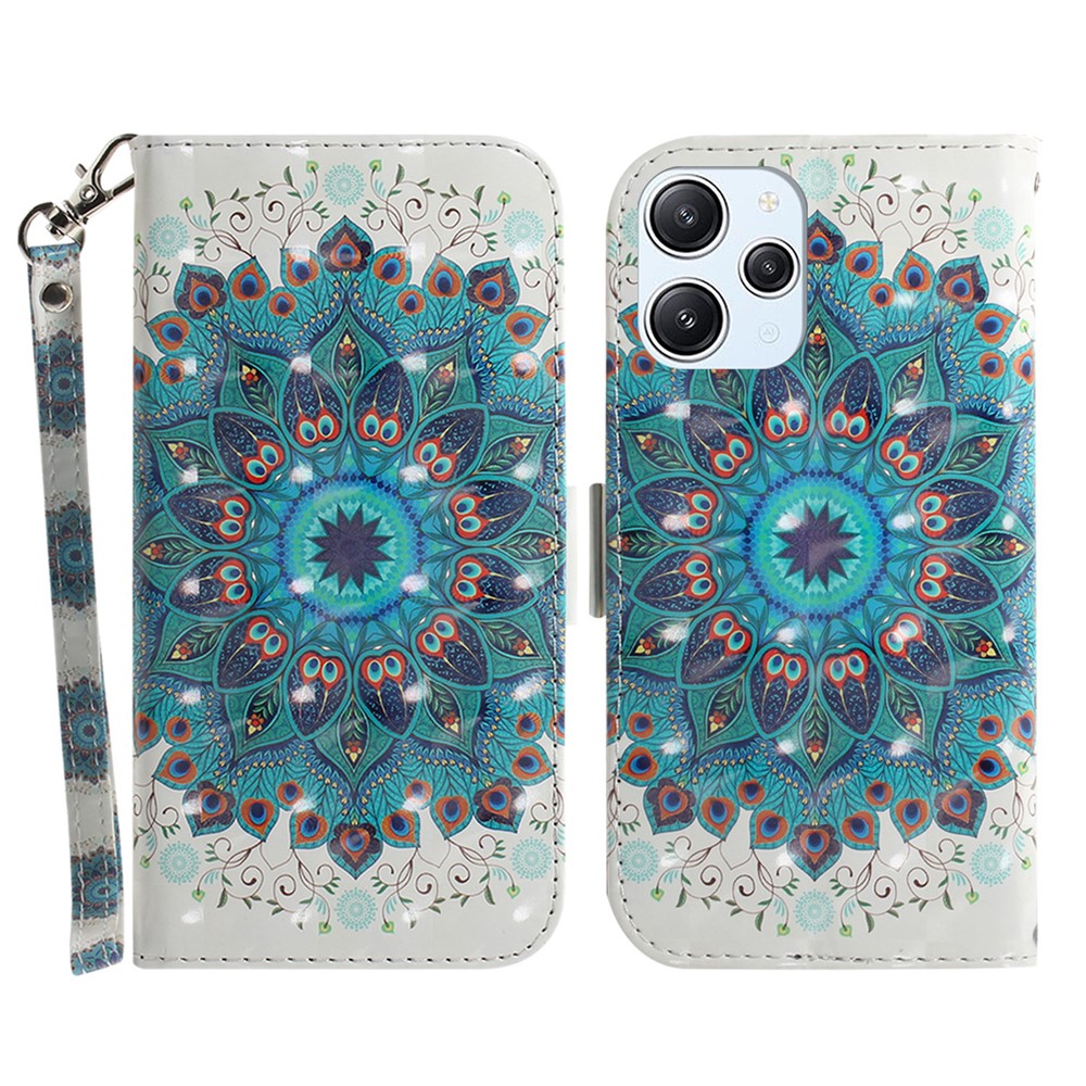 Wallet Phone Case for Xiaomi Redmi 12 4G , 3D Pattern Printed PU Leather Stand Cover with Strap