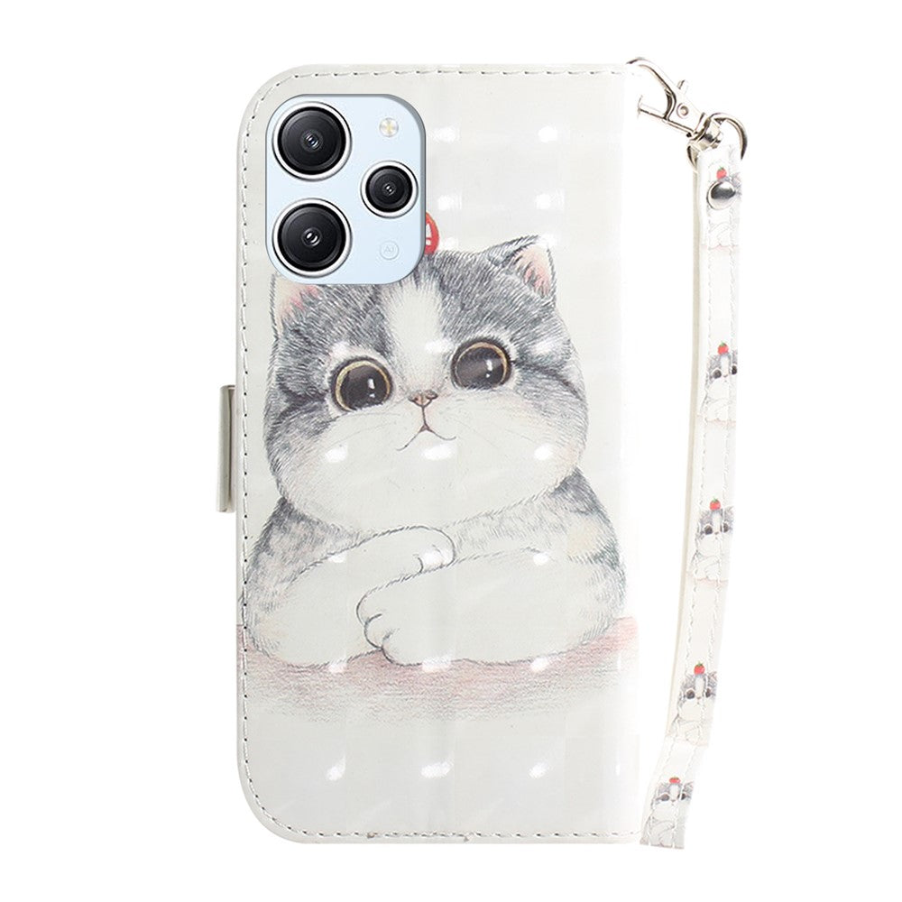 Wallet Phone Case for Xiaomi Redmi 12 4G , 3D Pattern Printed PU Leather Stand Cover with Strap