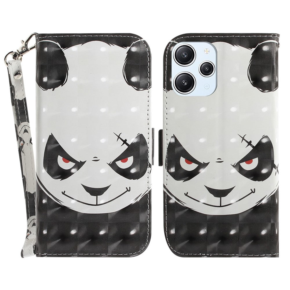 Wallet Phone Case for Xiaomi Redmi 12 4G , 3D Pattern Printed PU Leather Stand Cover with Strap