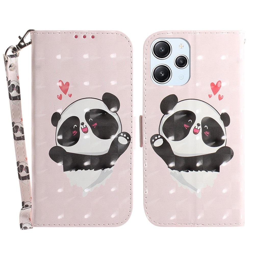 Wallet Phone Case for Xiaomi Redmi 12 4G , 3D Pattern Printed PU Leather Stand Cover with Strap
