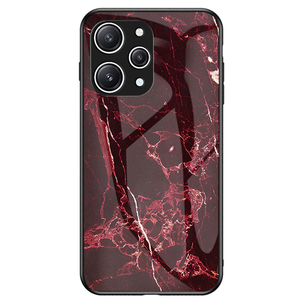 For Xiaomi Redmi 12 4G Shockproof Hybrid Case Tempered Glass+ PC+TPU Marble Pattern Phone Cover