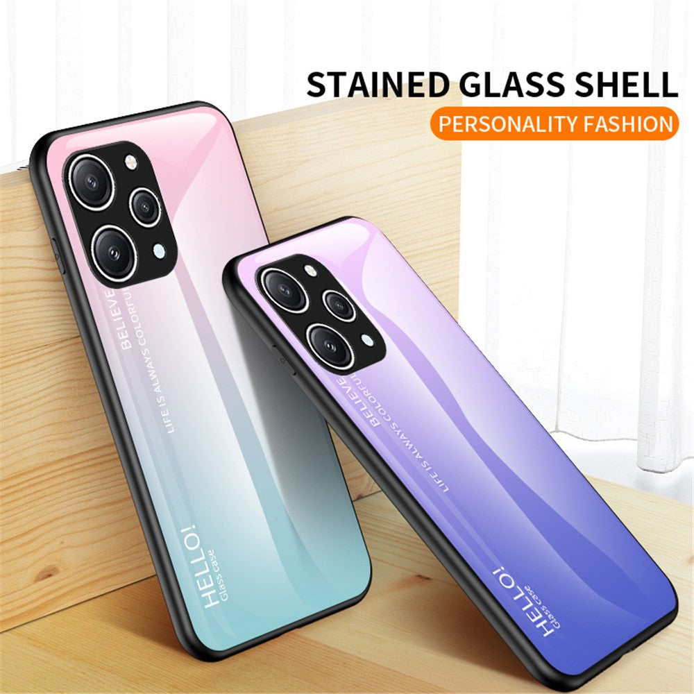 For Xiaomi Redmi 12 4G Gradient Tempered Glass Case PC+TPU Scratch-Resistant Phone Cover