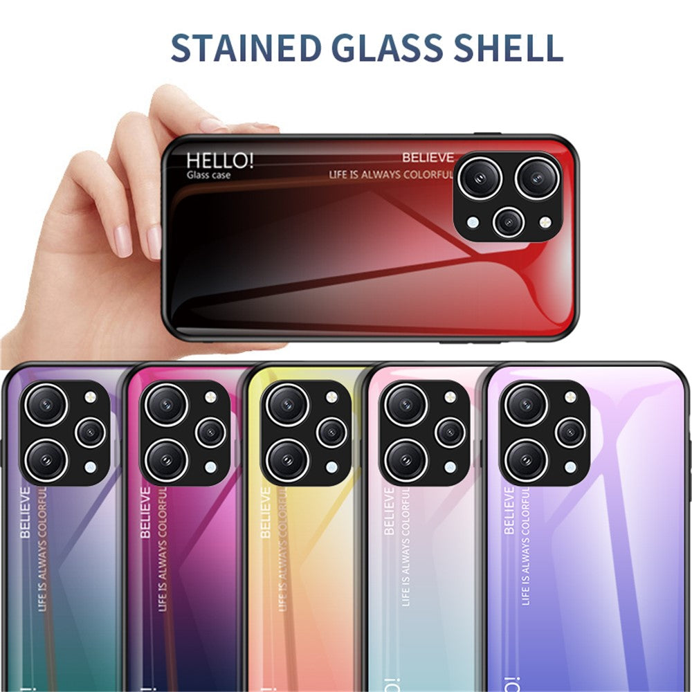 For Xiaomi Redmi 12 4G Gradient Tempered Glass Case PC+TPU Scratch-Resistant Phone Cover