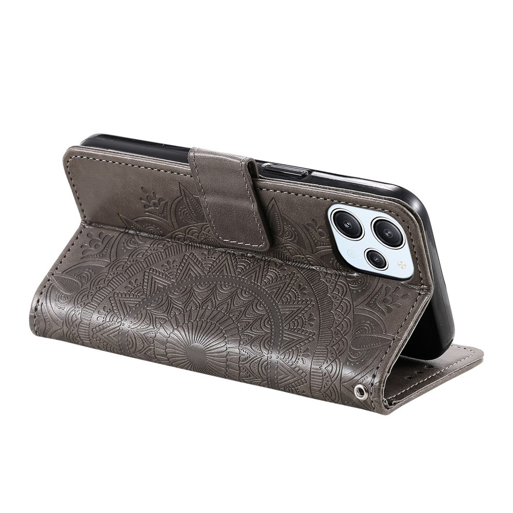 Stand Cover for Xiaomi Redmi 12 4G PU Leather Mandala Flower Imprint Wallet Phone Case with Strap