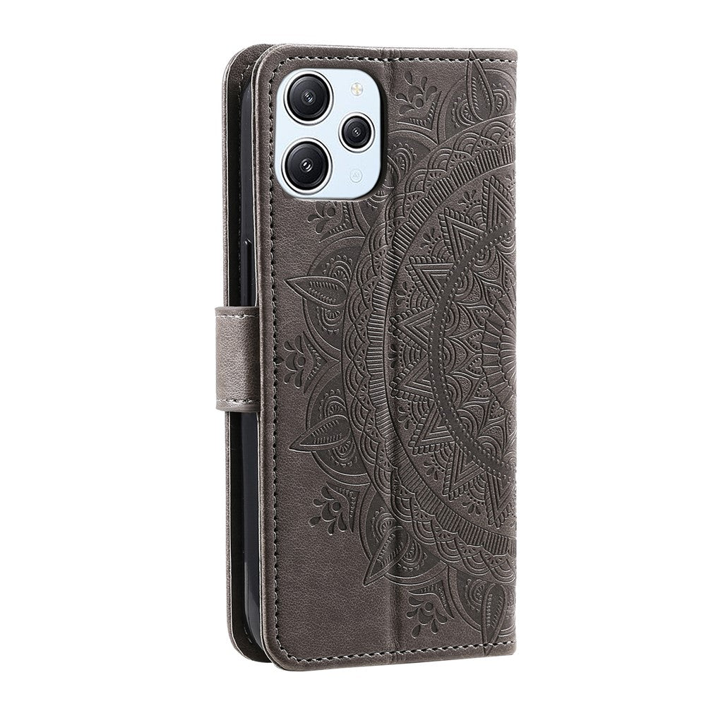 Stand Cover for Xiaomi Redmi 12 4G PU Leather Mandala Flower Imprint Wallet Phone Case with Strap