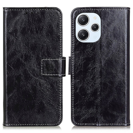 Dustproof Cover for Xiaomi Redmi 12 4G , Wallet Stand Retro Crazy Horse Texture Case PU Leather Phone Cover