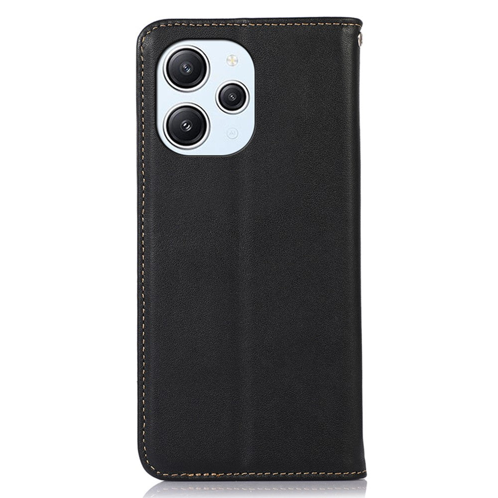 KHAZNEH For Xiaomi Redmi 12 4G Nappa Texture Genuine Cow Leather Wallet Case RFID Blocking Stand Cover